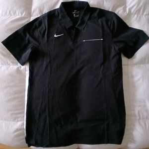 New. Nike Dri-Fit Black Polo Shirt white swoosh.
